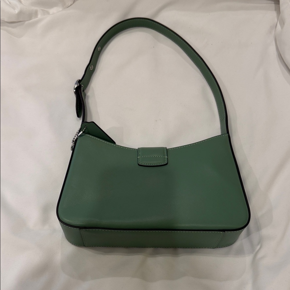 Coach Green Leather Eliza Shoulder Bag with Silver-Tone Clasp - Picture 3 of 10